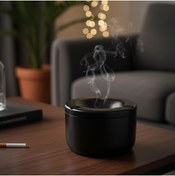 Resim PİNHAN MASA KÜLLÜK - Paslanmaz Çelik Kapaklı Kokusuz Küllük - Plastiksiz Paslanmaz Çelik -Siyah 10 cm x 7cm 