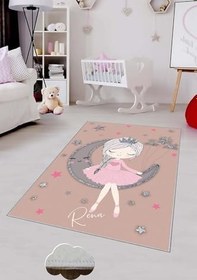 Resim Pelangi Pudra Prenses Desenli Kız Çocuk Yıkanabilir Kaymaz Taban Leke Tutmazbebek Ve Çocuk Odası Halısı, Pudra-Gri 60 x 200 