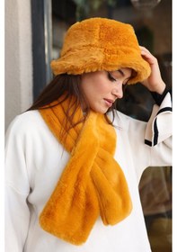 Resim Kadın Peluş Kaşkol Boyunluk Atkı Rkb-01 Hardal Hardal 