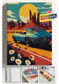 Resim Sayılarla Boyama Seti Numaralı Tuval Fırça Boya Dahil Kasnaklı Set 50x70 Cm - Retro Araba 