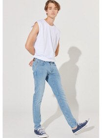 Resim Lee Malone Skinny Fit Dar Kesim Düşük Bel Çok Dar Paça Mavi Erkek Esnek Jean Denim Kot Pantolon L736017XT Mavi 