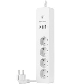Resim Neutron Akıllı Wi-fi Destekli 4'lü Akım Korumalı Priz 2 USB 1 Type-C Uzatma Kablosu 