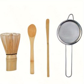 Resim 4 adet / Set Bambu Çay Kaşığı Matcha Karıştırıcı Çay Kaşığı ve Kaşık Çay Süzgeçleri Çay Yapma Araçları 