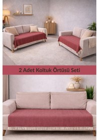Resim 2 Adet Pamuklu Koltuk Örtüsü 115x200 Cm Çekyat Ve Kanepeler İçin Koruyucu Önden Saçaklı Kaymaz Bordo 