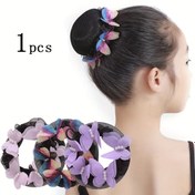 Resim Rhinestone Butterfly süslemeli dans performansı için saç kılıfı, dans sınavları veya yarışmaları için bir topak stili için uygun. 