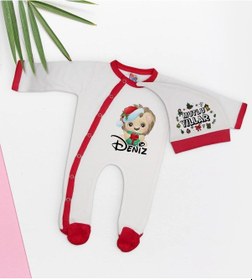 Resim Bk Kids Bk Gift Kişiye Özel Yılbaşı Temalı Tulum Zıbın Kukuletalı Şapka Ve Bebek Yastık Hediye Seti-4 Çok Renkli 