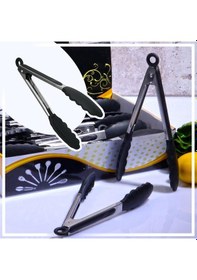 Resim 3b Trend Metal Kızartma Maşası Silikon Uçlu Maşa Siyah Renk 