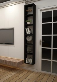 Resim Kitaplık Siyah Dikey İkili Birleşik Duvar Rafı Takım Siyah 