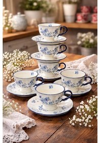 Resim Acar Vintage Garden 6 Kişilik Çay Fincan Takımı Chr-09551 Mavi 
