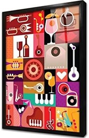 Resim Müzik Aletleri Kolaj Tasarım Çerçeveli Cam Tablo 20x30 cm CA08101 