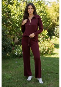 Resim Kadın Premium Kalite Yaka Fermuarlı Eşofman Takım Bordo 