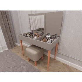 Resim Asra Trend %100 Mdflam Aynalı Makyaj Masası Mam-01 Kül Gri Gri 