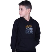 Resim Kapüşonlu Kanguru Cepli Skater Baskılı Erkek Çocuk Sweatshirt Siyah 