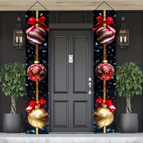 Resim 2 adet Dört Mevsim Kapı Bayrağı Banner Bayrak Polyester Dekoratif Kapı Asma Süsü Tatil Ev Giriş Süslemesi Elektriksiz Evrensel Boyut 180.34x30.48 cm 