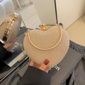 Resim Kara Elmas Vurgulu Kalp Şeklinde Çapraz Çanta - Düz Renk, Toka Kapatma, Polyester Astarlı, Akşam ve Seyahat için Çok Yönlü Messenger Çanta 