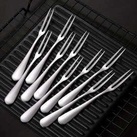Resim 10 adet Şık Paslanmaz Çelik Meyve Çatalı - Modern Tasarım, Tekrar Kullanılabilir Salata ve Tatlı Çatalı Mutfak ve Yemek için, Küçük Portyolar ve Kek için Mükemmel, Mutfak Malzemeleri | Şık Sofra Takımı | Dayanıklı Mutfak Eşyası 