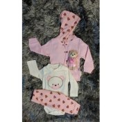 Resim Esa Baby Bebek Unisex Ayıcıklı Ceketli 3'lü Takım Hırkalı Kapşonlu Alt Üst Takım 