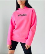 Resim Kadın Şardonlu 3 İp Wellness Baskı Kapüşonlu Oversize Sweatshirt 