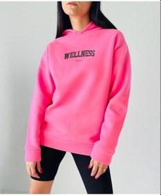 Resim Kadın Şardonlu 3 İp Wellness Baskı Kapüşonlu Oversize Sweatshirt 