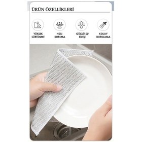 Resim Mainshop 10 Adet Tel Bulaşık Bezi Çizmez Bulaşık Teli Çelik Bez 20x20 Cm Çift Katmanlı M-602 Gri 