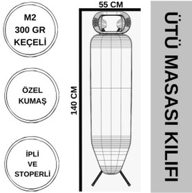 Resim Ütü Masası Kılıfı İpli Stoperli Keçeli Örtüsü Bezi 55x140 Pre Blu 
