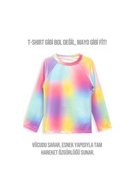 Resim Denokids Uv Korumalı Batik Kız Çocuk Mayo T-shirt Renkli 