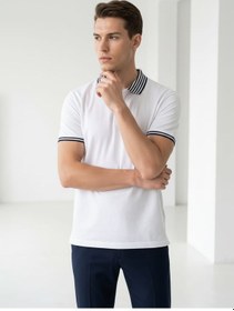 Resim Giyim Dünyası Erkek Yaka Çizgili Polo Yaka Kısa Kol Tshirt Beyaz 