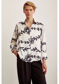 Resim Never More Desenli Saten Gömlek Siyah 