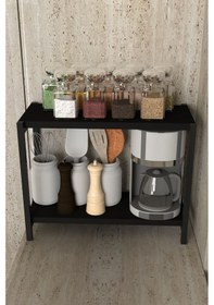 Resim Aju Tezgah Üstü Raf Masaüstü Ayaklı Organizer Mutfak Banyo Düzenleyici Baharatlık Kitaplık Yüksek Raflık Siyah 