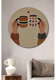 Resim Sıcak Sohbetler Ahşap Dekoratif Tablo Yuvarlak Duvar Tablosu--9086--- 45 X 45 