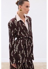 Resim Sateen Desenli Uzun Ceket - Kahve-136473 Kahve 