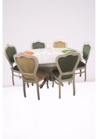 Resim Baba Ayak Açılır Masa Ahşap Kayın Ihlamur Ağacı Parlak Beyaz Boya Masa ve Ayak 6 Adet Klasik El Yapım 