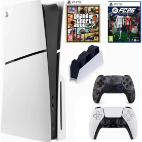 Resim Sony Playstation 5 Slim CD (Ithalatçı Gaarntili) CFI-2116 +2.dualsense Kamoflaj Jarj Istasyonu FC26 + Gta5 