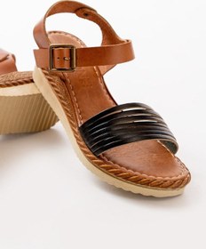 Resim Siyah Ortopedik Hakiki Deri Dolgu Kadın Sandalet Çok Renkli 