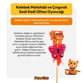 Resim PetzzCats Kelebek Matatabi ve Çıngırak Sesli Kedi Oltası Oyuncağı Pembe 42 Cm 