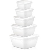 Resim Gretta Beyaz5li Kare Plastik Badya Leğen Seti Mutfak Kabı Kase Seti 0,4/0,5/0,9/1,3/2,1litre 