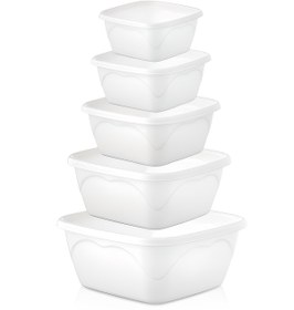 Resim Gretta Beyaz5li Kare Plastik Badya Leğen Seti Mutfak Kabı Kase Seti 0,4/0,5/0,9/1,3/2,1litre 