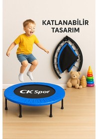 Resim 102cm Katlanabilir Trambolin Taşınabilir Egzersiz Mavi Trambolini 