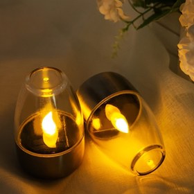 Resim 6 Adet Güneş Enerjili Paslanmaz Çelik Mum LED Işıklar, Sıcak Beyaz, Dış Mekan Gece Lambası, IP44 Sıçramaya Dayanıklı, Otel Balkonları, Patio Bahçeler, Sokak Koridorları, Düğün, Yemek Masası için Uygun, Tatil Atmosferi Dekorasyon Hediyesi 