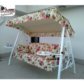 Resim Ilkerdizayn Bahar Dalı Ferforje Yataklı Masalı Kaliteli Bahçe Salıncağı Kahverengi 