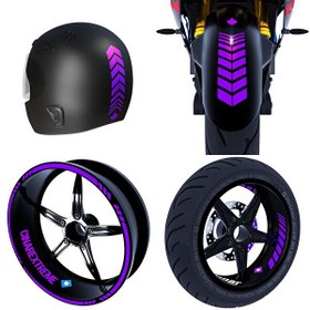 Resim Moto Rider Patlıcan Moru İç Dış Jant Şeridi Kask ve Çamurluk 4'lü Sticker Seti 