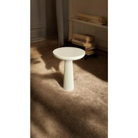 Resim Wood Wooden Ahşap Krem Renk Tekli Mantar Yan Sehpa Fiskos Çiçeklik Decorative 