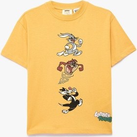 Resim Koton Pamuklu Looney Tunes Baskılı Bisiklet Yaka Kısa Kollu Lisanslı Tişört Turuncu 5skb10665tk 