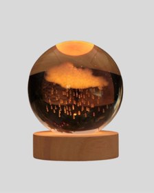 Resim 3d Yağmur Bulutu Desenli Kristal Top Usb Gece Lambası Ahşap Taban 