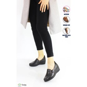 Resim Forelli Kadın Bağcıksız Deri Ortopedık Dolgu Topuk Ayakkabı F24/CM57609 