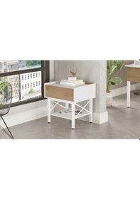 Resim Robin Home Oslo Komodin Ofis Keson Çekmeceli Beyaz Metal Ayak 