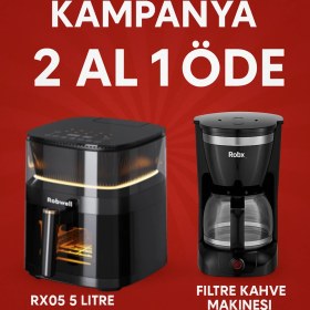 Resim Robx Robwell Rxo5 Son Teknoloji Otomatik Buhar Püskürtmeli Airfryer 10 Renkli Işıklı Menü 