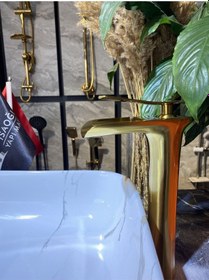 Resim İsaoğlu Yapı Mat Gold Çanak Lavabo Bataryası Şelale Lavabo Musluğu Fırçalanmış Mat Altın Batarya Gold 