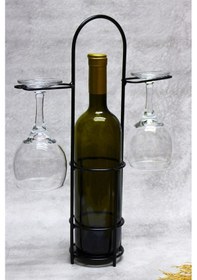 Resim Metal 1 Şişe 2 Kadeh Bölmeli Şarap Standı Şaraplık Sunu Mluk Çok Renkli 