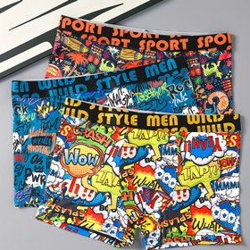 Resim 3'lü Erkek Bokser Briefs, Hızlı Kuruyan Polyester İç Çamaşırı, Tropikal Graffiti Baskısı, Orta Gerilim Örgü Kumaş, 120g/m² - Normal Beden 